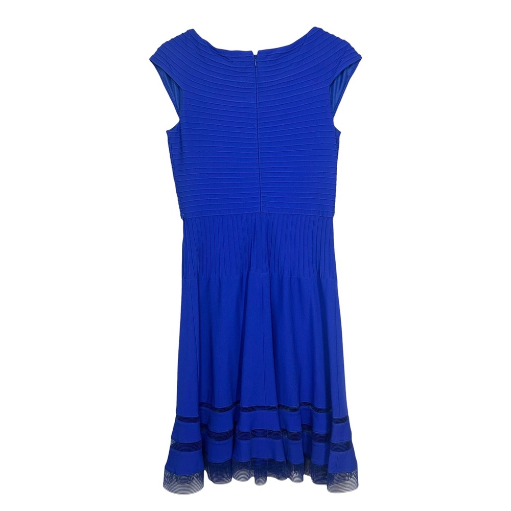 Tadashi Shoji Marna Blue Pintuck Pleated Cocktail Dress Size M NWT Made in USA - Picture 3 of 13